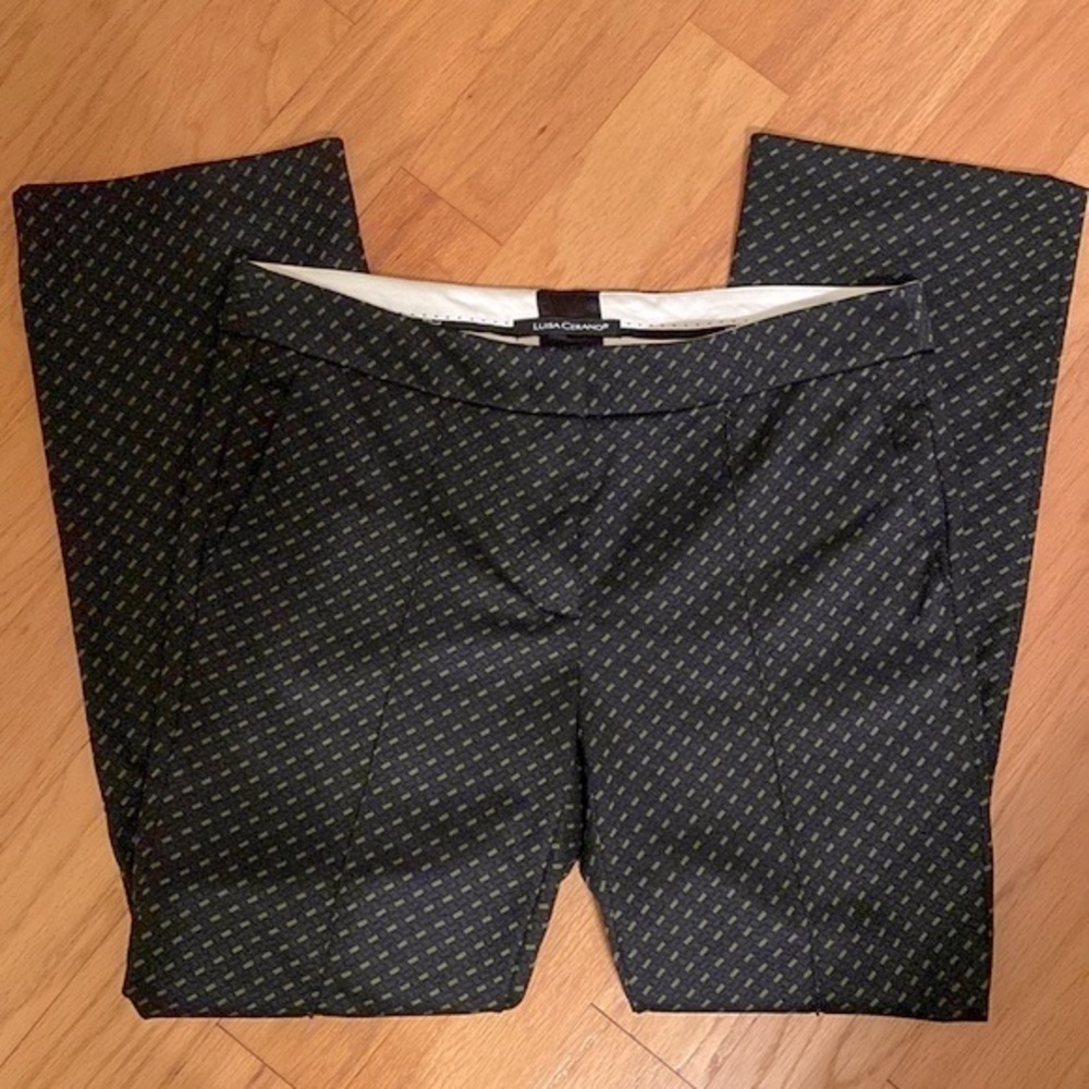 Luisa Cerano Jacquard Pants Black & Lime Geometric Size 8